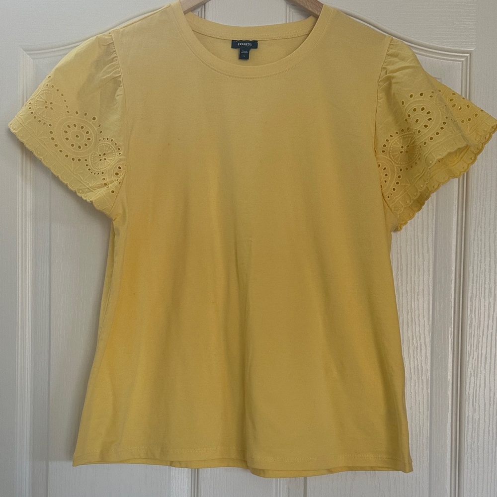 Express Yellow Eyelet Sleeve Short Sleeve Tee